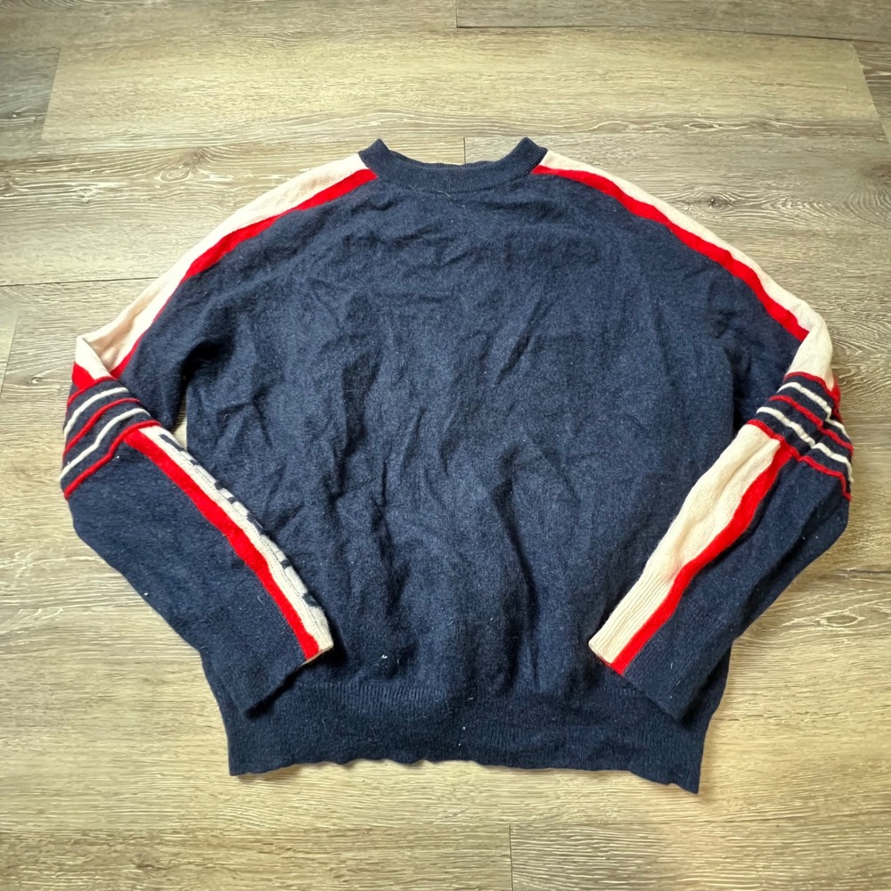 360 Cashmere Alpine Sweater Womens M Navy White Red Colorblock Ski Knit A067